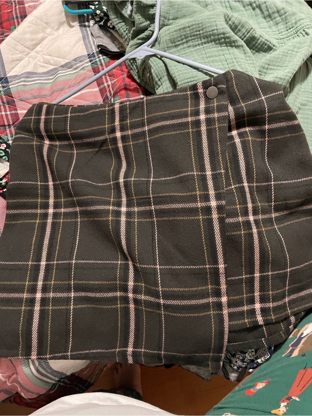 No Boundaries Brown Plaid Mini Skirt with Pink Windowpane